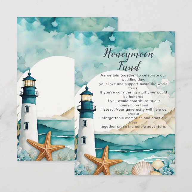 Carte D'accompagnement Fonds pour lune de miel Mariage de phare nautique (Devant / Derrière)