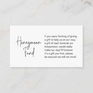 Carte D'accompagnement Fonds pour lune de miel mariage, Script manuscrit
