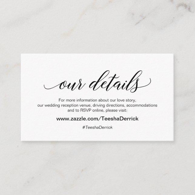 Carte D'accompagnement Font Noir Élégante, Mariage Nos détails (Devant)