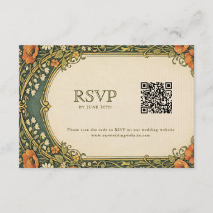 Carte D'accompagnement Forêt Enchantée Art Nouveau RSVP avec QR Code