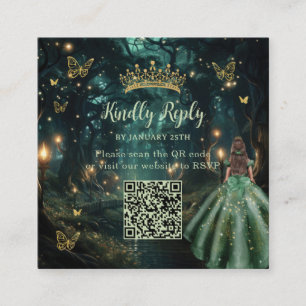 Carte D'accompagnement Forêt enchantée vert émeraude Quinceañera QR RSVP