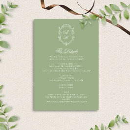 Carte D'accompagnement Formal Sage Green Floral Monogram Crest Wedding