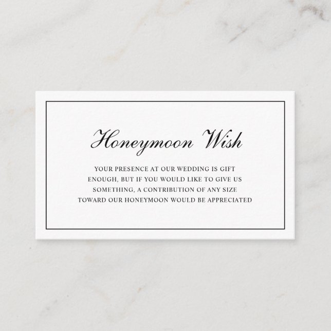 Carte D'accompagnement Formel noir et blanc Mariage désir lune de miel (Devant)