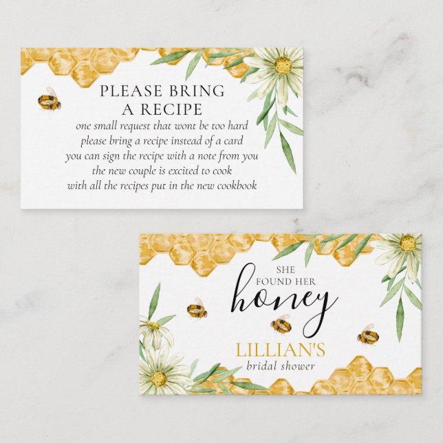 Carte D'accompagnement Found Her Honey Bee Bridal Shower Recipe Request  (Devant / Derrière)