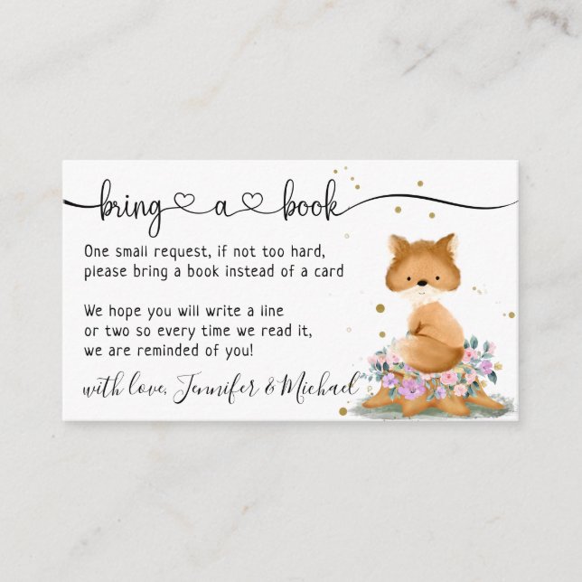 Carte D'accompagnement Fox Baby shower Apportez un livre (Devant)