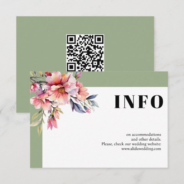 Carte D'accompagnement Frame with rhododendron branch and flowers wedding (Devant / Derrière)