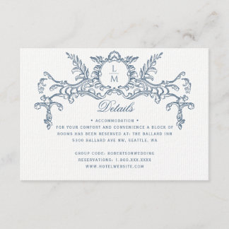 Carte D'accompagnement French Blue Ornat Baroque Détails du Mariage