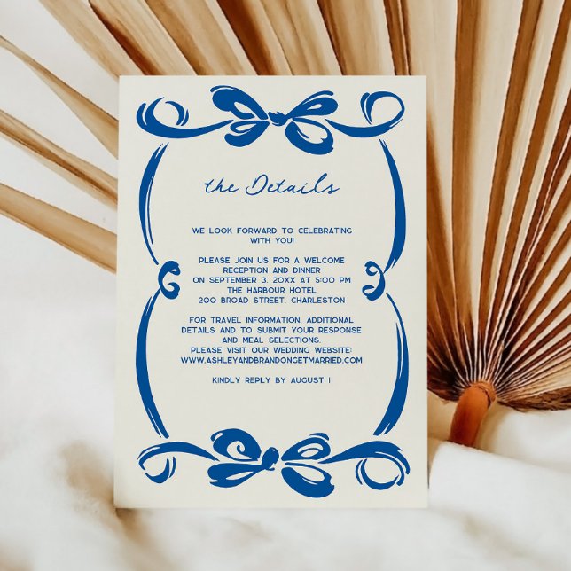 Carte D'accompagnement French Blue Whimsical Ribbon and Bow Wedding  (Créateur téléchargé)
