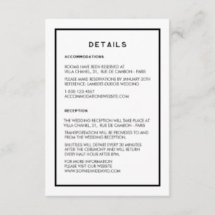 Carte D'accompagnement French Chic Minimal noir & blanc Détails du Mariag