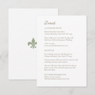 Carte D'accompagnement French Regency Green Fleur de Lis Détails du Maria