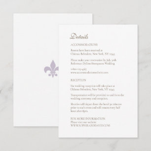 Carte D'accompagnement French Regency Purple Fleur de Lis Détails du Mari