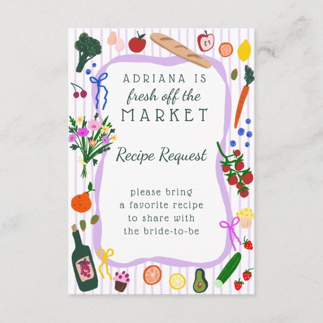 Carte D'accompagnement FRESH OFF THE MARKET Bridal Shower Recipe Request (Devant)