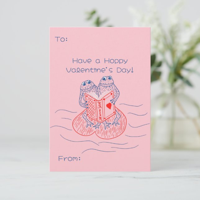 Carte D'accompagnement Frog Lire un livre mignonne Saint-Valentin (Debout devant)