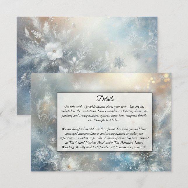 Carte D'accompagnement Frozen Petals in a Golden Winter Mist Wedding (Devant / Derrière)