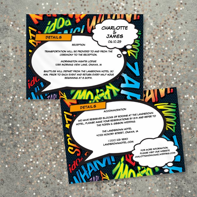 Carte D'accompagnement Fun Comic Book Mariage Détails Information (Fun Comic Book Wedding Details Information Enclosure Card)