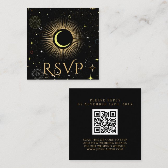 Carte D'accompagnement Galaxie céleste noir QR Code Mariage RSVP (Devant / Derrière)