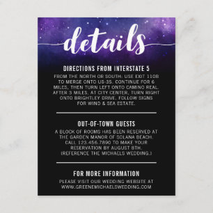Carte D'accompagnement Galaxie céleste Star Détails du Mariage / Directio