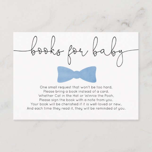Carte D'accompagnement Garçon baby shower bleu arc livres de cravate pour (Devant)