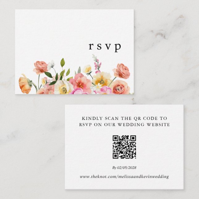 Carte D'accompagnement Garden Floral QR Code Wedding RSVP Card (Devant / Derrière)