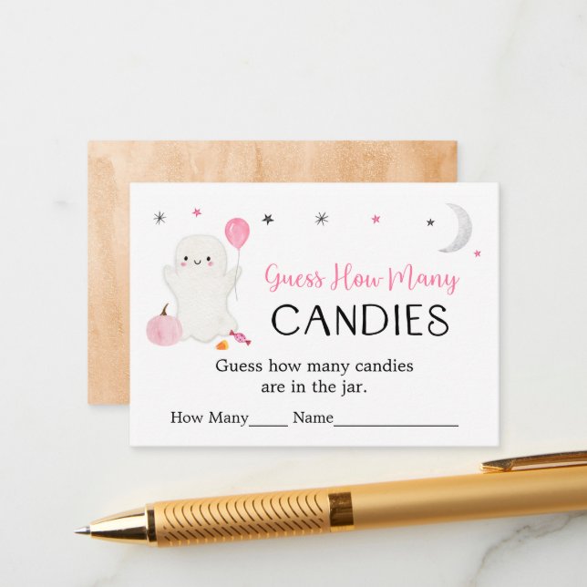 Carte D'accompagnement Ghost rose Halloween Devinez Combien De Jeu (Devant/Arrière en situation)