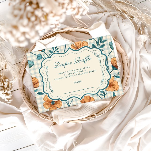 Carte D'accompagnement Gingham Peach Floral Diapper Raffle (Créateur téléchargé)