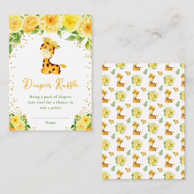Carte D'accompagnement Giraffe Jaune Baby shower Floral Déchets Raffle (Devant / Derrière)