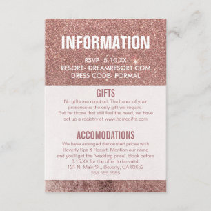 Carte D'accompagnement Girl Modern Rose Gold Parties scintillant Informat