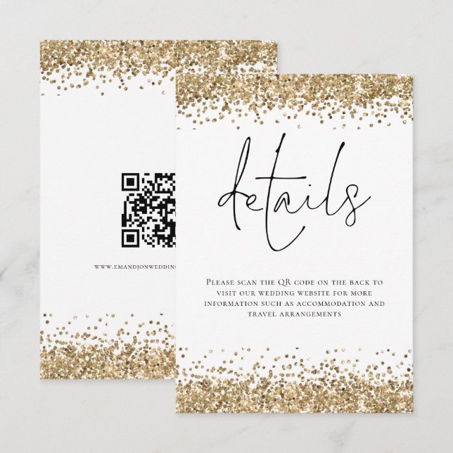 Carte D'accompagnement Glam Gold Parties scintillant QR Code Détails du M (Devant / Derrière)