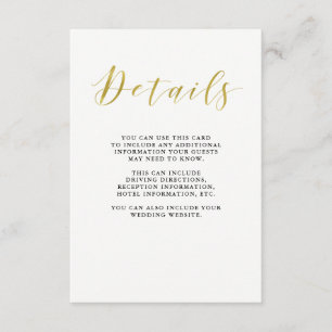 Carte D'accompagnement Glamour Faux Gold Classic Mariage Détails de l'inv