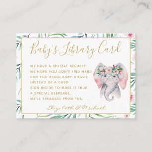 Carte D'accompagnement Gold Baby Library Demande de livre Elephant Floral