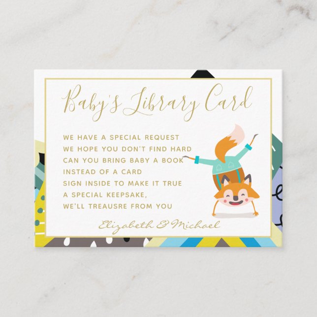 Carte D'accompagnement Gold Baby Library Demande de livre Mountain Fox Fu (Devant)