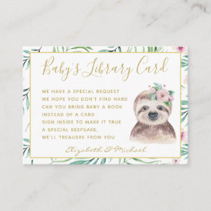 Carte D'accompagnement Gold Baby Library Demande de livre Sloth Floral