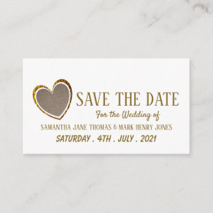 Carte D'accompagnement Gold Burlap Heart, Enregistrer la date