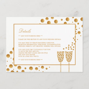 Carte D'accompagnement Gold Champagne Bubbles Mariage Détails