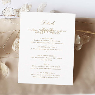 Carte D'accompagnement Gold Classic Français Floral Détails du Mariage