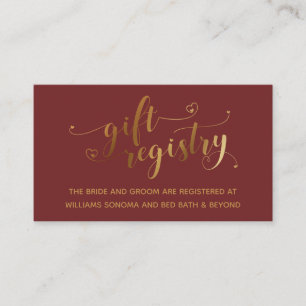 Carte D'accompagnement Gold Elegant Hearts Script Bourgogne Cadeau Regist