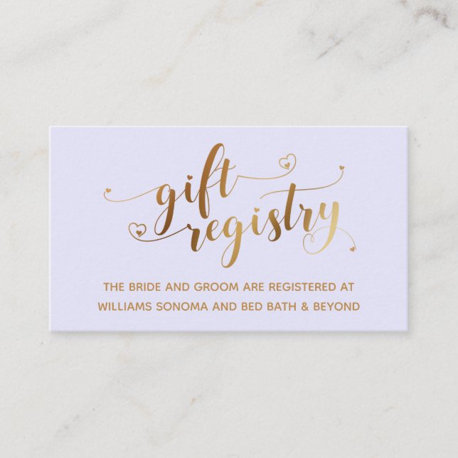 Carte D'accompagnement Gold Elegant Hearts Script Lavender Cadeau Registr (Devant)