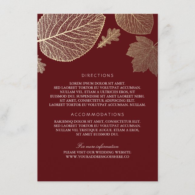 Carte D'accompagnement Gold Feuille Bourgogne Détails du Mariage - Inform (Devant)