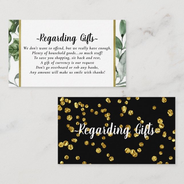 Carte D'accompagnement Gold Feuille Honeymoon Fund mariage de douche nupt (Devant / Derrière)
