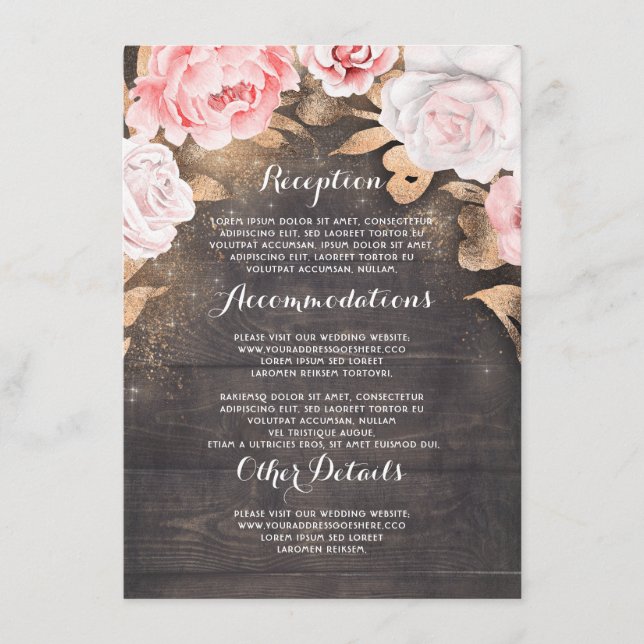 Carte D'accompagnement Gold Floral Rustic Mariage Information Invité (Devant)