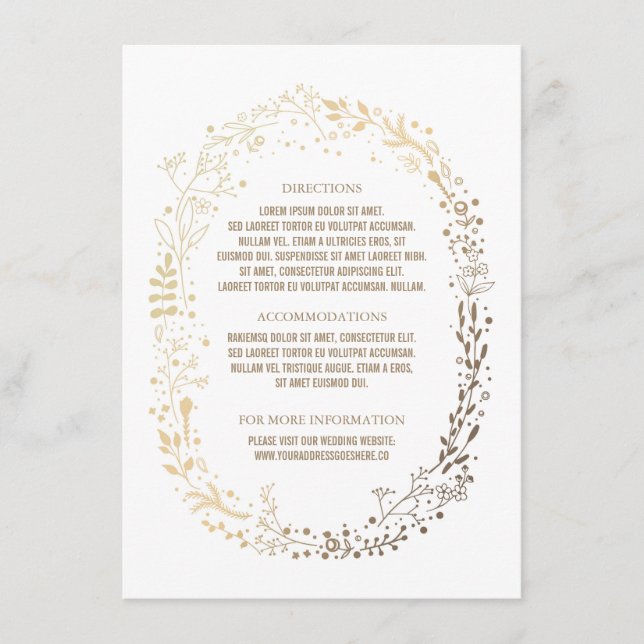 Carte D'accompagnement Gold Floral Wreath Elegant Bouquet Détails du Mari (Devant)