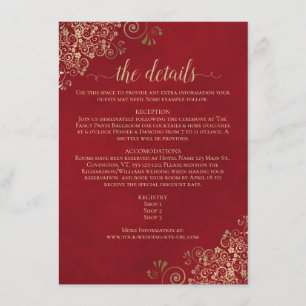 Carte D'accompagnement Gold Frills Elegant Marbled Rouge Mariage Détails
