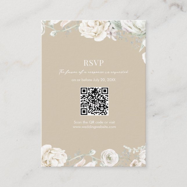 Carte D'accompagnement Gold Garden Floral QR Code Mariage RSVP (Devant)