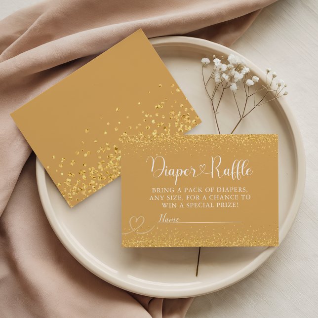 Carte D'accompagnement Gold Glitter Diaper Raffle Luxe Heart Script (Créateur téléchargé)