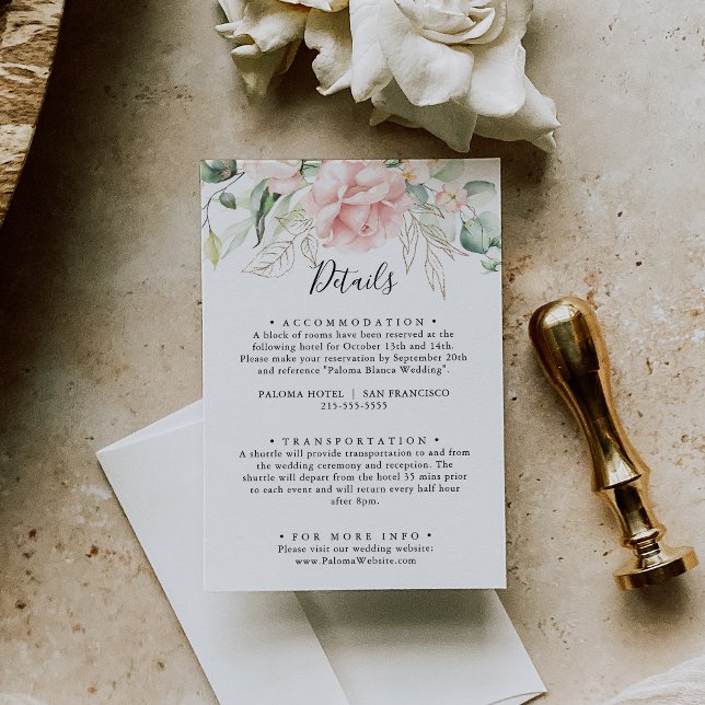Carte D'accompagnement Gold Green Foliage Floral Détails du Mariage (Créateur téléchargé)