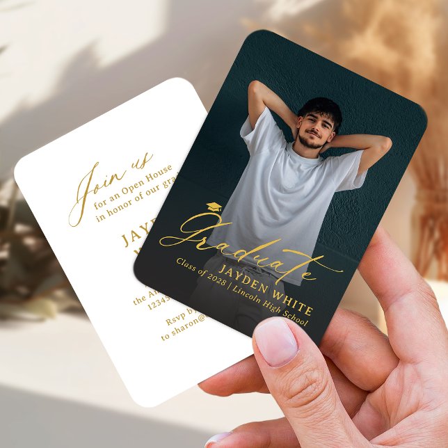 Carte D'accompagnement Gold Mini Modern Script Photo Graduation (Gold Mini Modern Script Photo Graduation Enclosure Card)