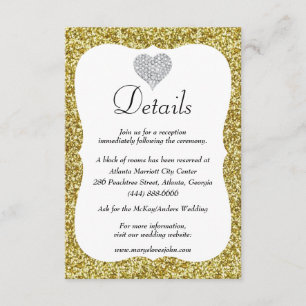 Carte D'accompagnement Gold Parties scintillant Diamond Heart Détails du