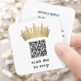 Carte D'accompagnement Gold Quinceañera Crown Scan Me QR RSVP Chic Modern
