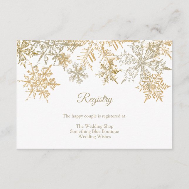 Carte D'accompagnement Gold Snowflakes Élégant registre de mariage hivern (Devant)