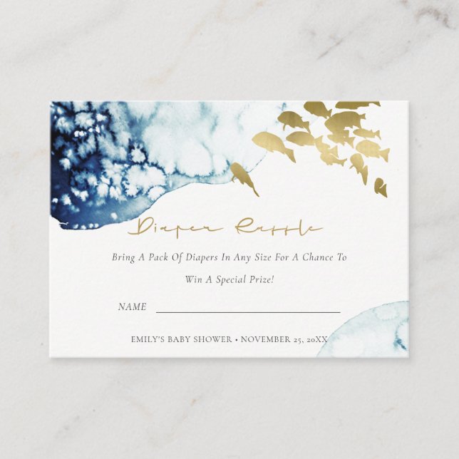 CARTE D'ACCOMPAGNEMENT GOLD SOUS-EAU POISSON DIAPER BABY SHOWER FLOTTE (Devant)
